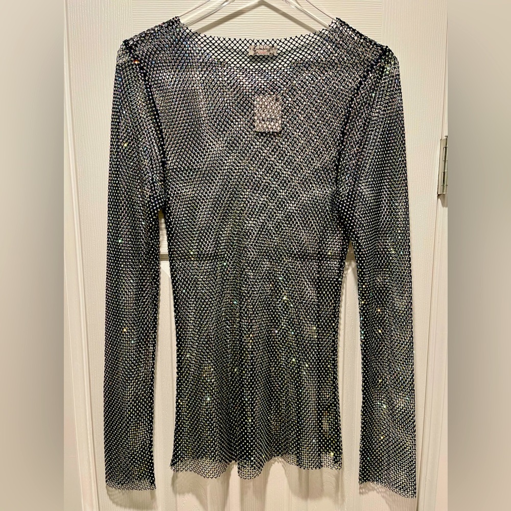 FREE PEOPLE Filter Finish Long Sleeve Mesh Crystals